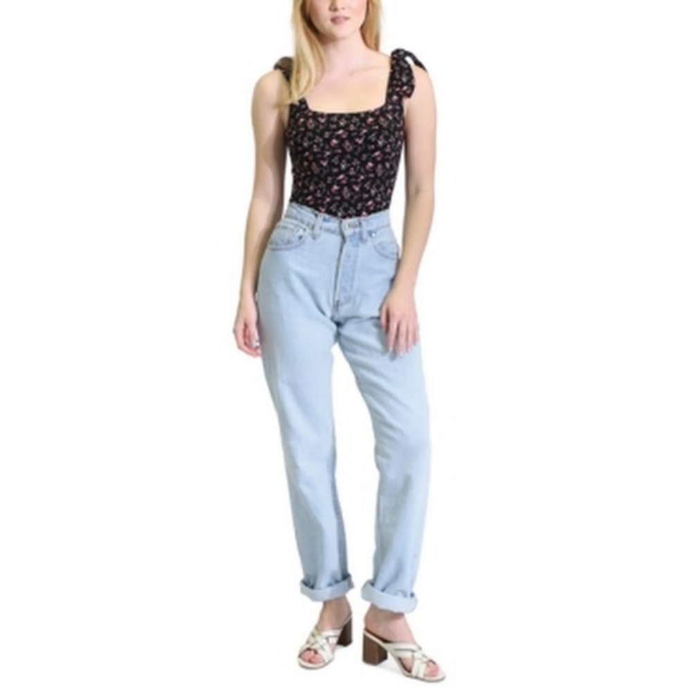 Kit and Sky Floral-Print Tie-Shoulder Bodysuit - Black Ground Ditsy, Size XS